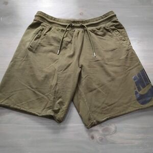 Nike Sweat Shorts Men's Large Olive Drawstring Waist Large Black Logo Swoosh